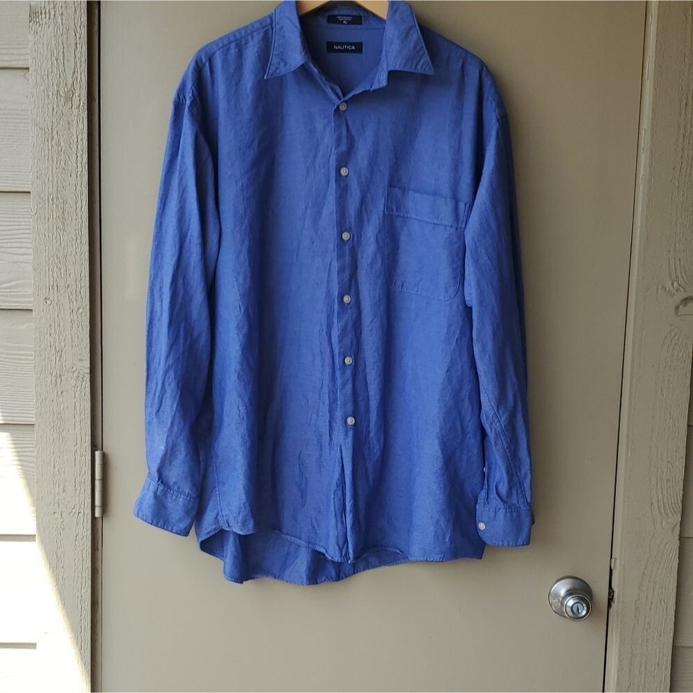 Mens Blue Nautica Dressy Button Down Shirt